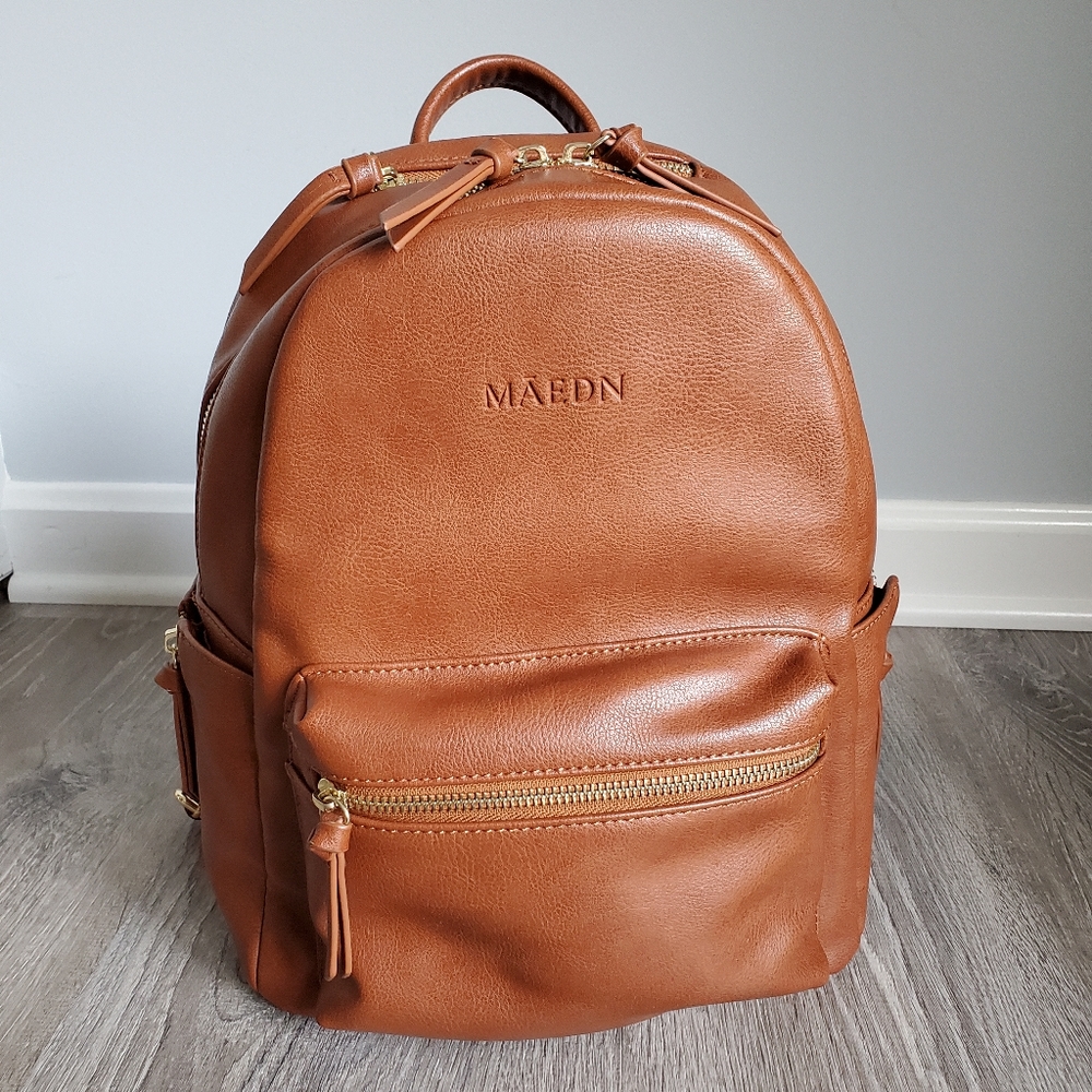 Maedn Small All Day Backpack in Saddle Faux Leather